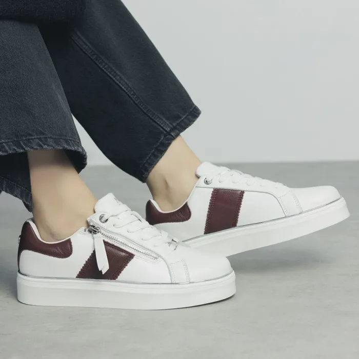 Casual Trainers Women Moda In Pelle Bacary White Red Porvair