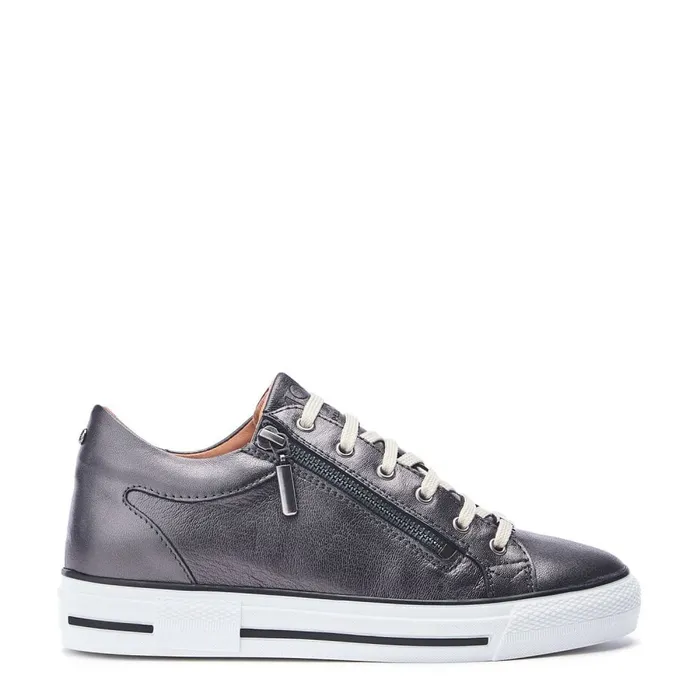 Casual Trainers Women Moda In Pelle Bramleigh Grey Metallic Leather
