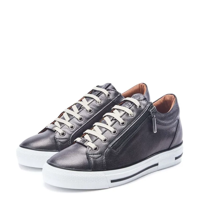 Casual Trainers Women Moda In Pelle Bramleigh Grey Metallic Leather
