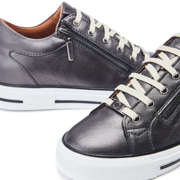 Casual Trainers Women Moda In Pelle Bramleigh Grey Metallic Leather