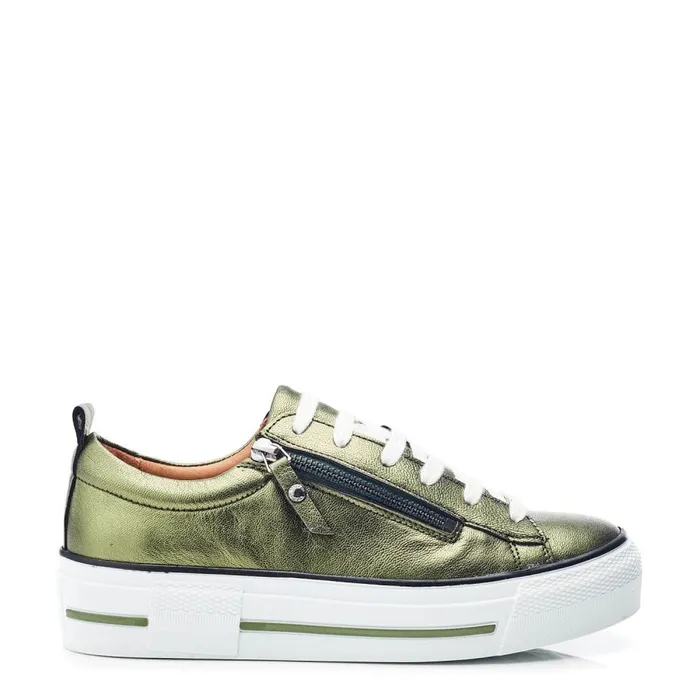 Casual Trainers Women Moda In Pelle Filician Green Metallic Leather