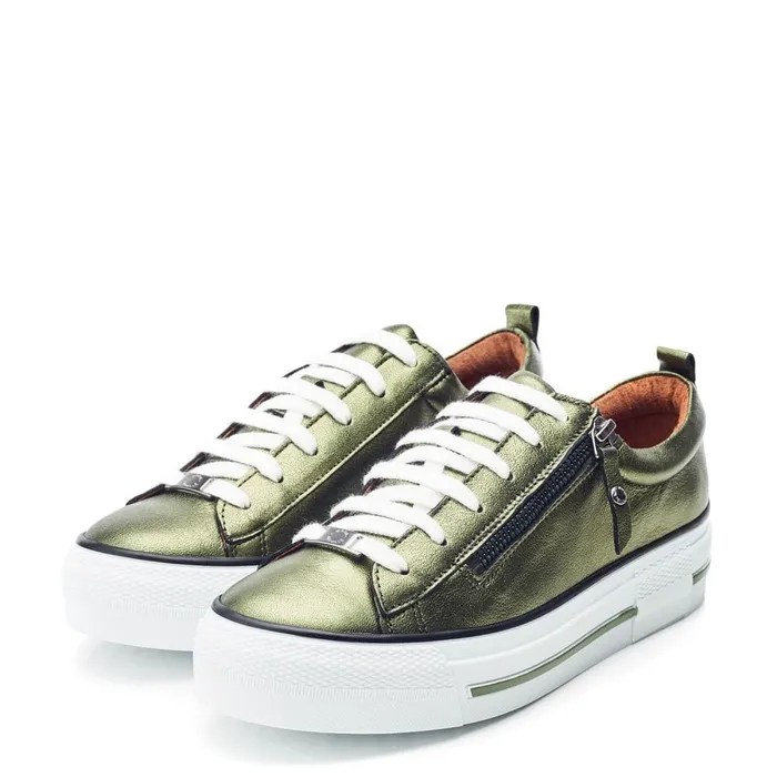 Casual Trainers Women Moda In Pelle Filician Green Metallic Leather