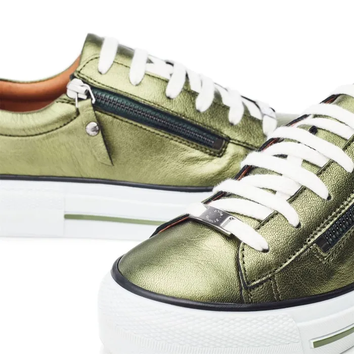 Casual Trainers Women Moda In Pelle Filician Green Metallic Leather