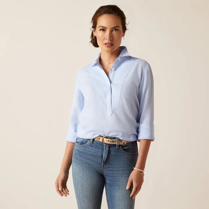 Cazadero Blouse Chambray Blue Women Ariat TShirts and Tops