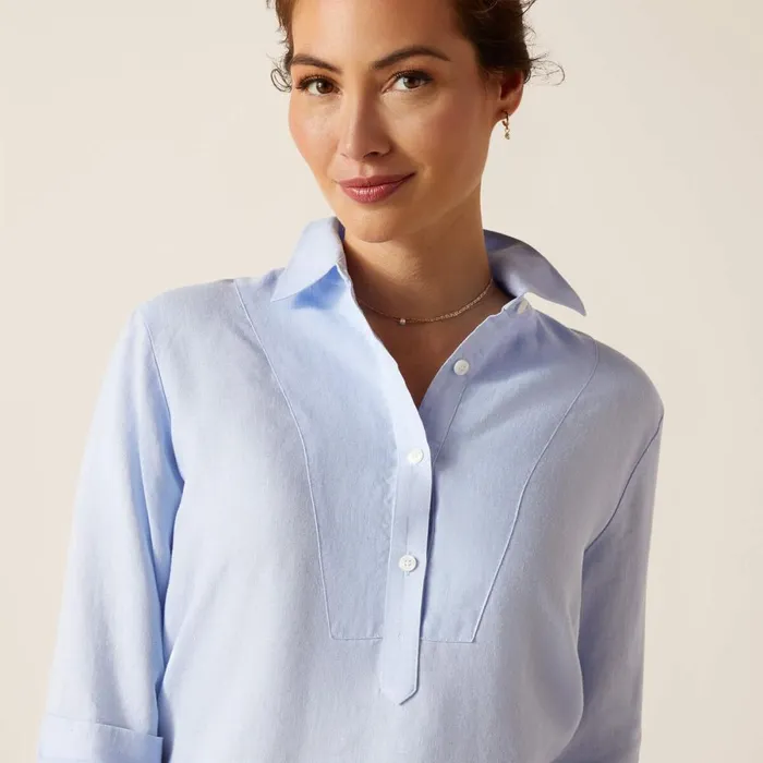 Cazadero Blouse Chambray Blue Women Ariat TShirts and Tops Cazadero Blouse Chambray Blue Women Ariat TShirts and Tops