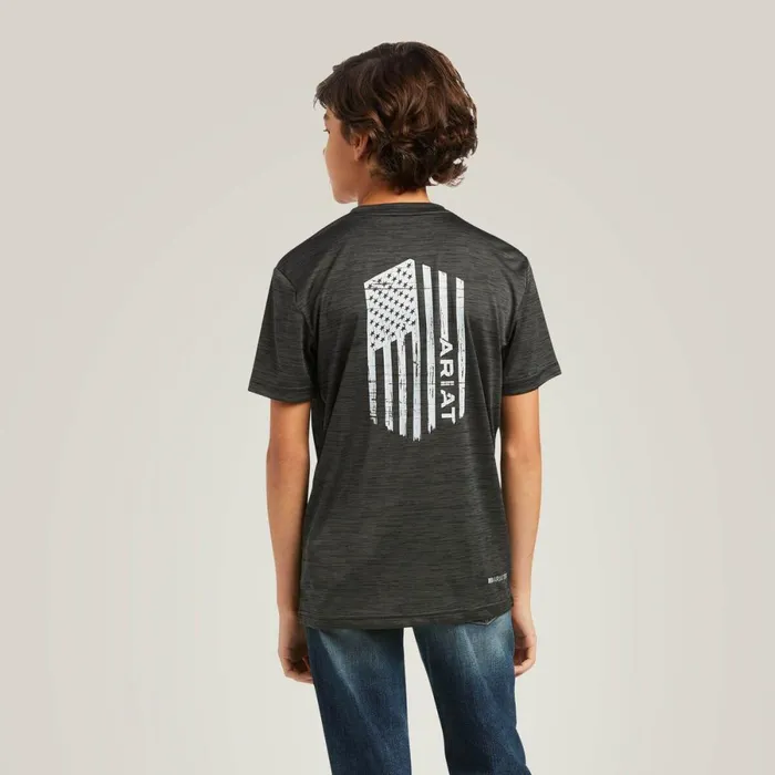 Charger Vertical Flag Tee Charcoal Kids Ariat TShirts and Polos