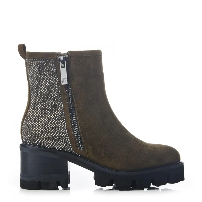 Chunky Boots Women Moda In Pelle Angeli Khaki Suede