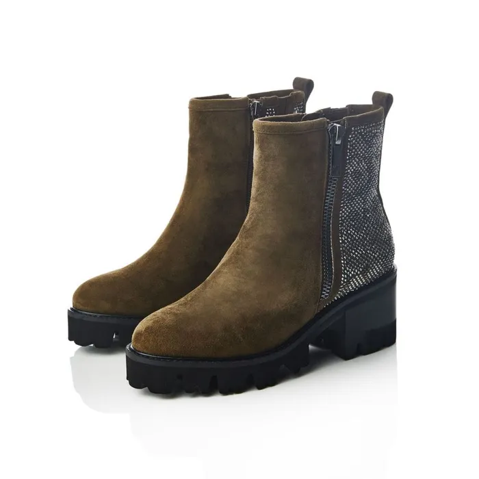 Chunky Boots Women Moda In Pelle Angeli Khaki Suede