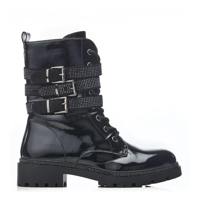 Chunky Boots Women Moda In Pelle Cyrus Black Patent