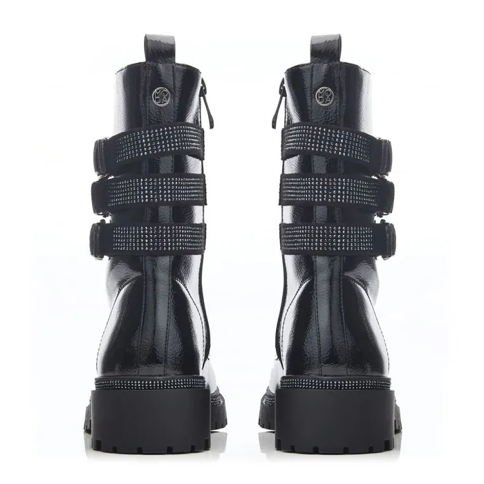 Chunky Boots Women Moda In Pelle Cyrus Black Patent