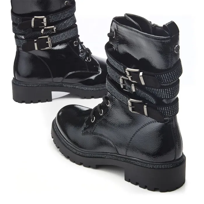 Chunky Boots Women Moda In Pelle Cyrus Black Patent