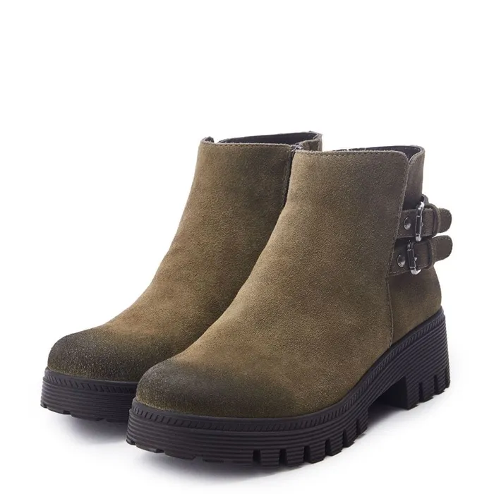 Chunky Boots Women Moda In Pelle Ovah Khaki Suede