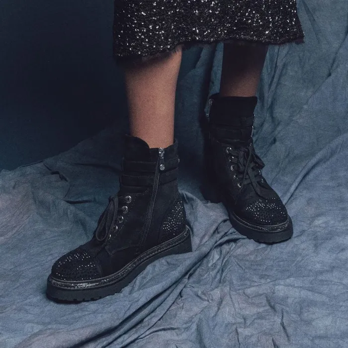 Chunky Boots Women Moda In Pelle Pailton Black Alcantara