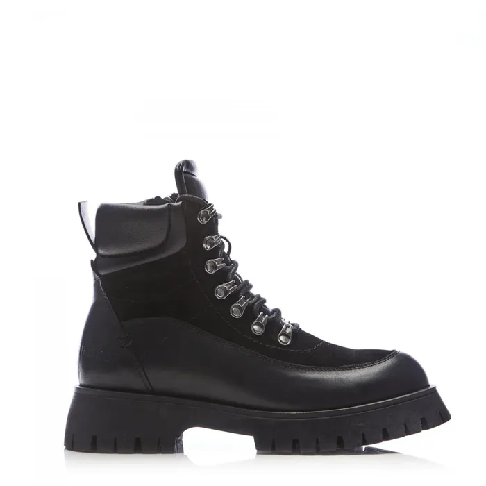 Chunky Boots Women Moda In Pelle Shoon Sh Anello Black Leather