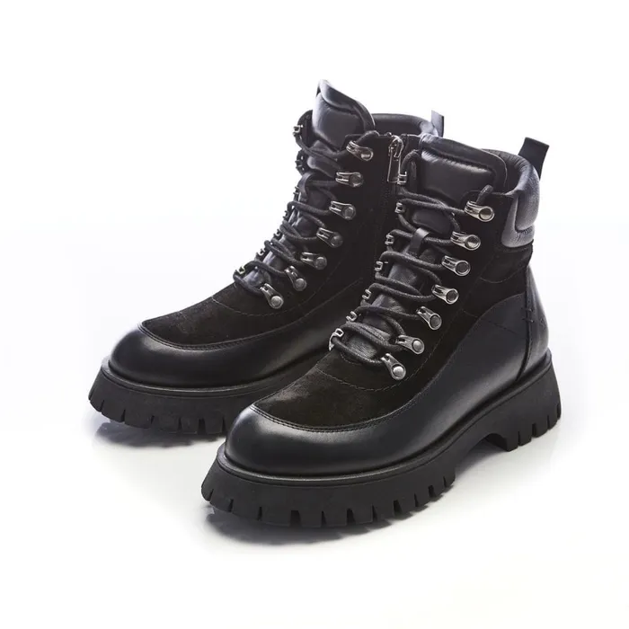 Chunky Boots Women Moda In Pelle Shoon Sh Anello Black Leather