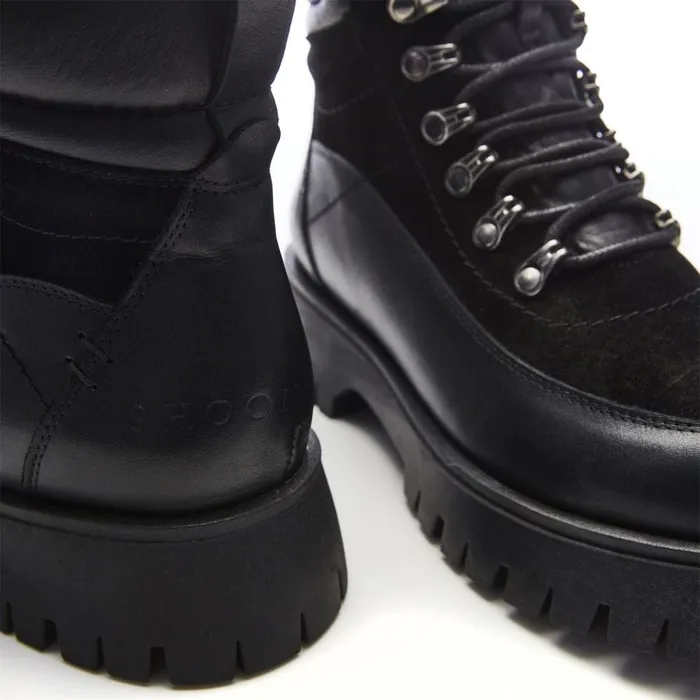 Chunky Boots Women Moda In Pelle Shoon Sh Anello Black Leather