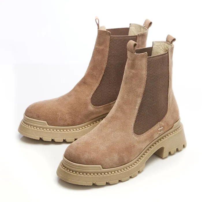 Chunky Boots Women Moda In Pelle Shoon Sh Anika Cream Suede