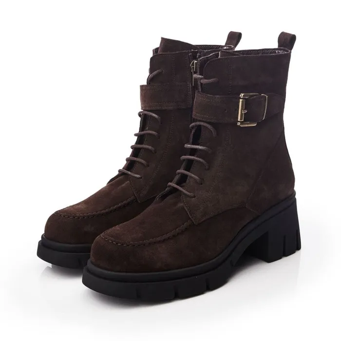 Chunky Boots Women Moda In Pelle Shoon Sh Arta Dark Brown Suede