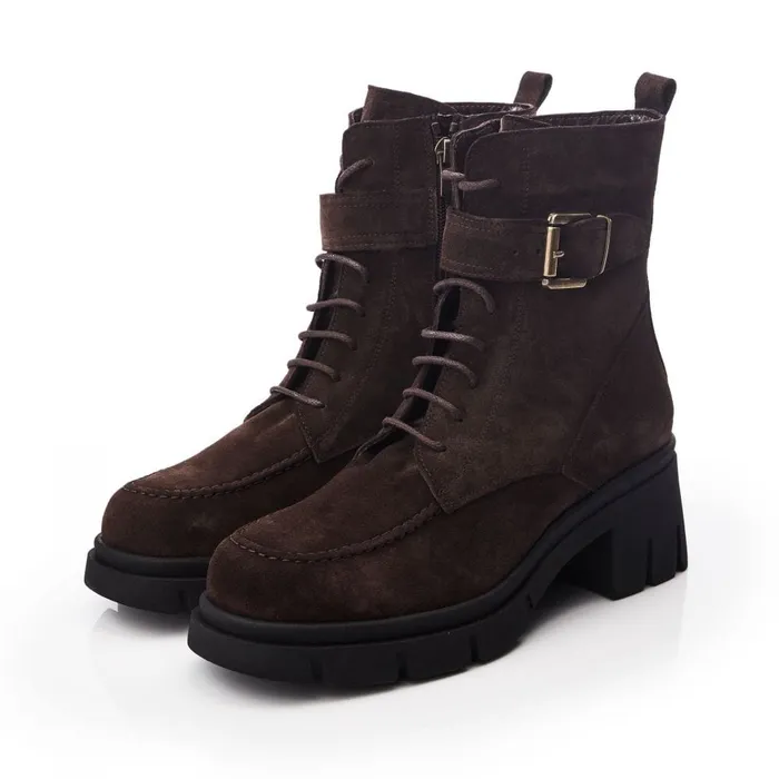 Chunky Boots Women Moda In Pelle Shoon Sh Arta Dark Brown Suede