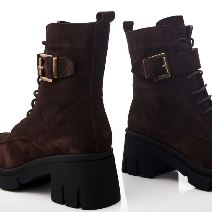 Chunky Boots Women Moda In Pelle Shoon Sh Arta Dark Brown Suede