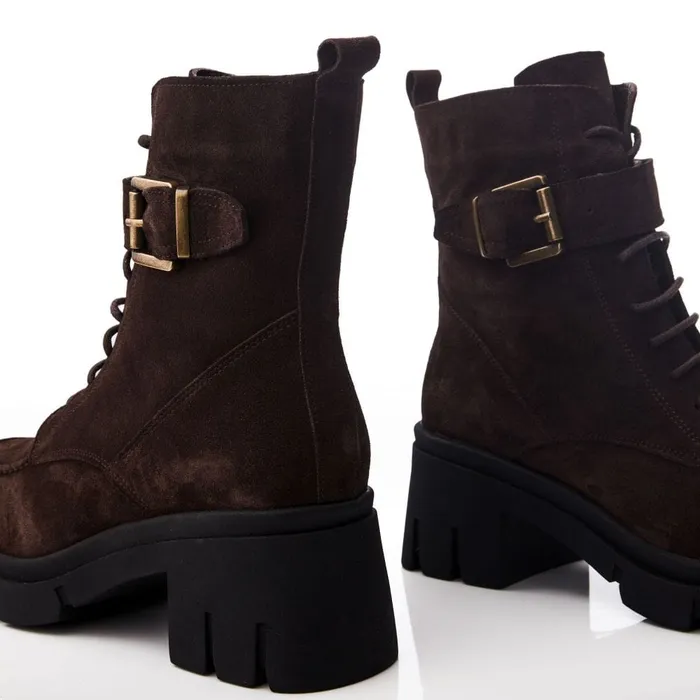 Chunky Boots Women Moda In Pelle Shoon Sh Arta Dark Brown Suede