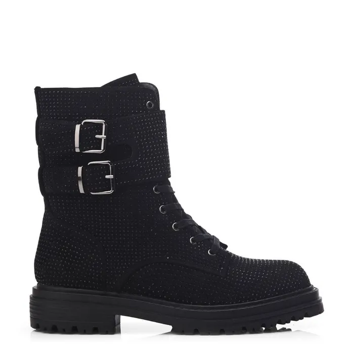 Chunky Boots Women Moda In Pelle Zori Black Textile