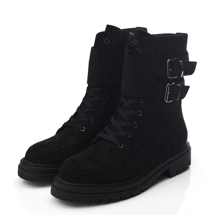 Chunky Boots Women Moda In Pelle Zori Black Textile