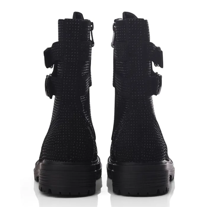 Chunky Boots Women Moda In Pelle Zori Black Textile