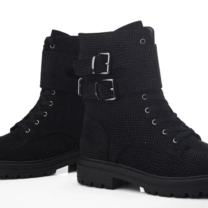 Chunky Boots Women Moda In Pelle Zori Black Textile
