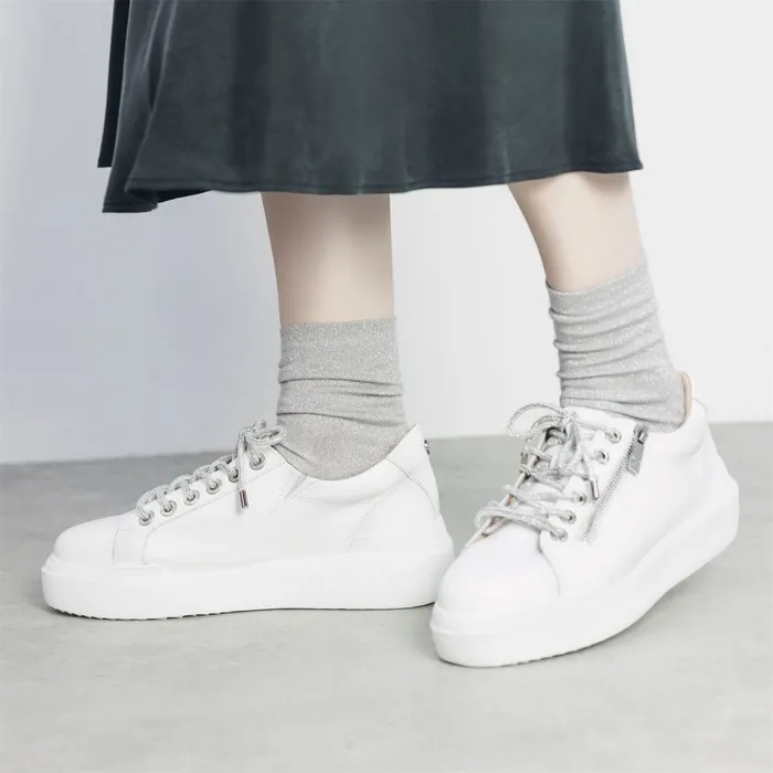 Chunky Trainers Women Moda In Pelle Banquette White Leather