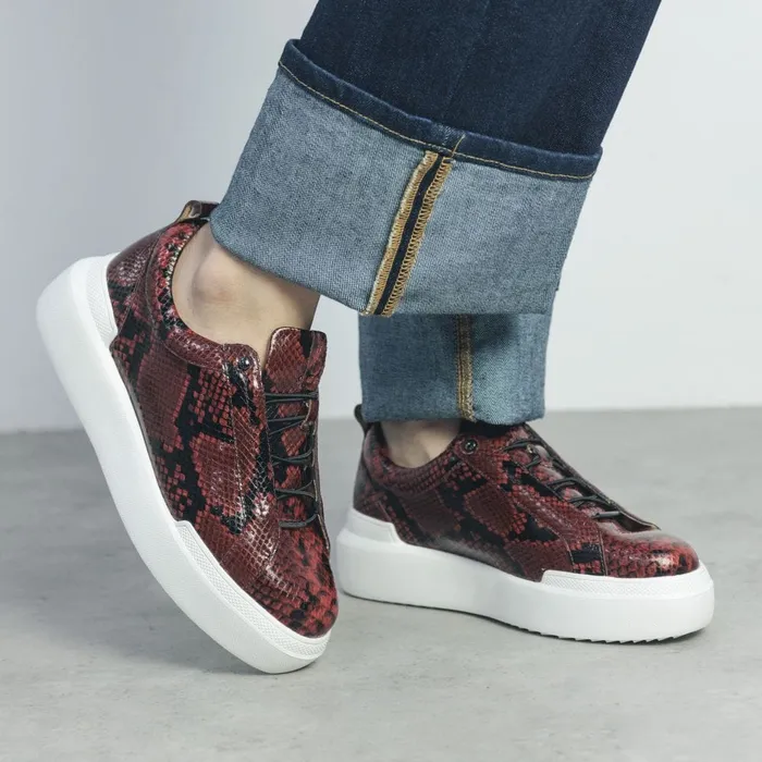 Chunky Trainers Women Moda In Pelle Bernadetta Orange Snake Print Leather
