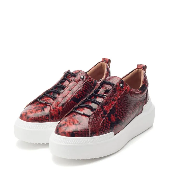 Chunky Trainers Women Moda In Pelle Bernadetta Orange Snake Print Leather