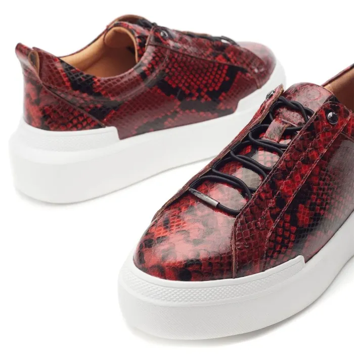 Chunky Trainers Women Moda In Pelle Bernadetta Orange Snake Print Leather