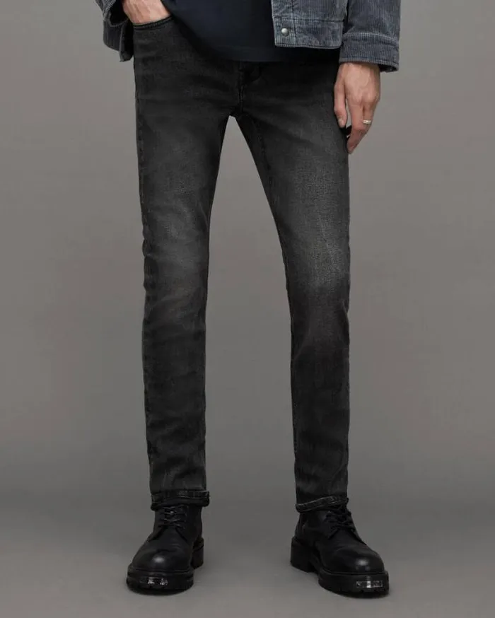 Cigarette Skinny Fit Stretch Denim Jeans Washed Black Men AllSaints Pants