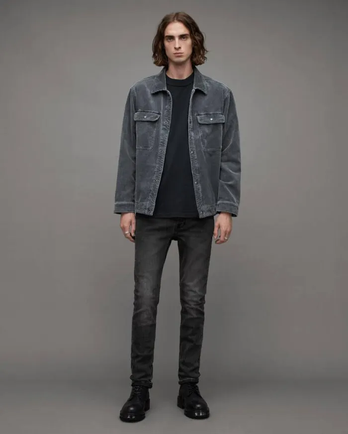 Cigarette Skinny Fit Stretch Denim Jeans Washed Black Men AllSaints Pants