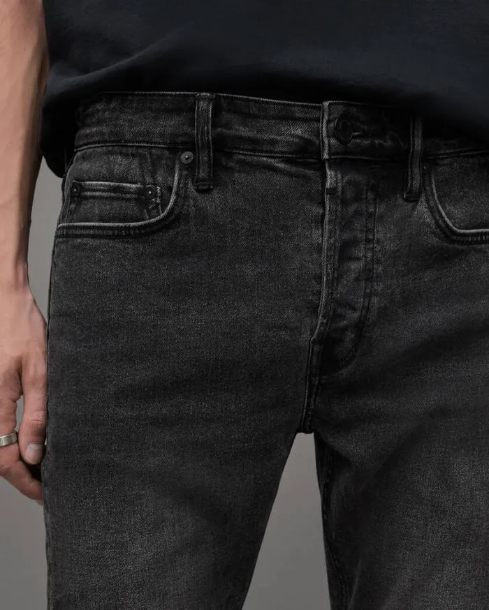Cigarette Skinny Fit Stretch Denim Jeans Washed Black Men AllSaints Pants