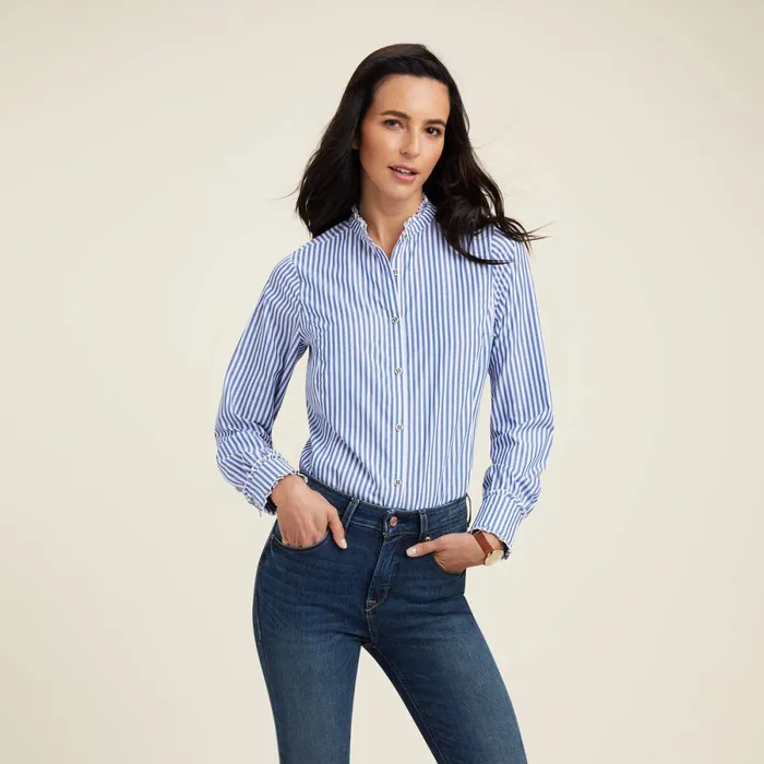 Clarion Blouse Sky Pinstripe Women Ariat TShirts and Tops
