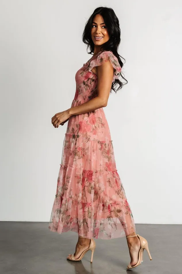Clementine Tulle Midi Dress Pink Rose Floral Women Baltic Born Bump Friendly Clementine Tulle Midi Dress Pink Rose Floral Women Baltic Born Bump Friendly