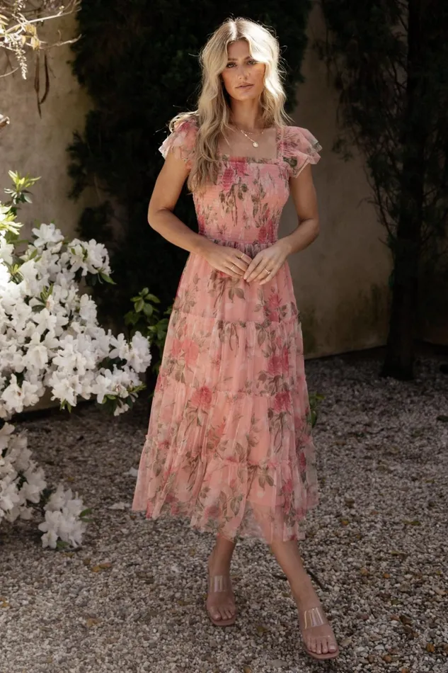 Clementine Tulle Midi Dress Pink Rose Floral Women Baltic Born Bump Friendly Clementine Tulle Midi Dress Pink Rose Floral Women Baltic Born Bump Friendly