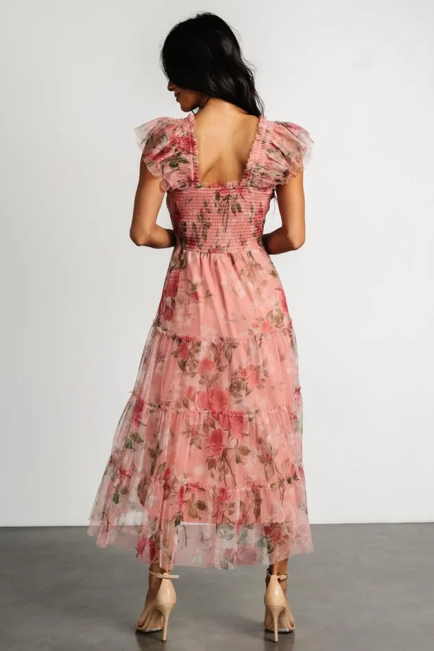 Clementine Tulle Midi Dress Pink Rose Floral Women Baltic Born Bump Friendly Clementine Tulle Midi Dress Pink Rose Floral Women Baltic Born Bump Friendly