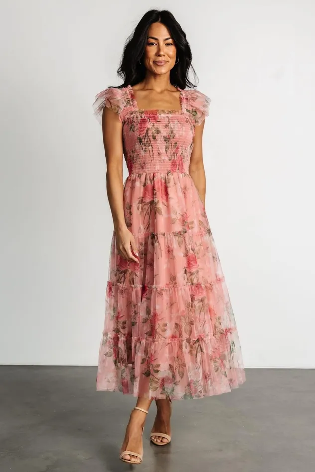 Clementine Tulle Midi Dress Pink Rose Floral Women Baltic Born Bump Friendly Clementine Tulle Midi Dress Pink Rose Floral Women Baltic Born Bump Friendly