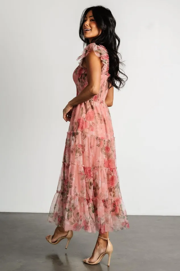 Clementine Tulle Midi Dress Pink Rose Floral Women Baltic Born Bump Friendly Clementine Tulle Midi Dress Pink Rose Floral Women Baltic Born Bump Friendly