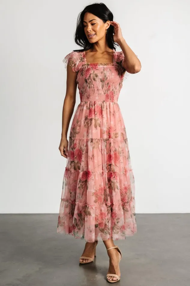Clementine Tulle Midi Dress Pink Rose Floral Women Baltic Born Bump Friendly Clementine Tulle Midi Dress Pink Rose Floral Women Baltic Born Bump Friendly