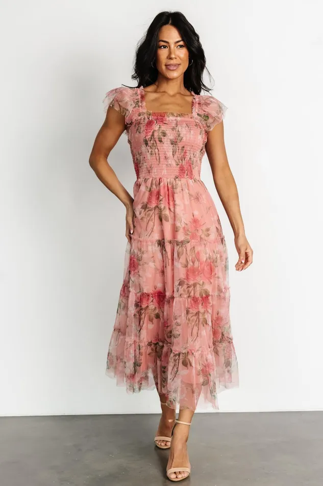 Clementine Tulle Midi Dress Pink Rose Floral Women Baltic Born Bump Friendly Clementine Tulle Midi Dress Pink Rose Floral Women Baltic Born Bump Friendly