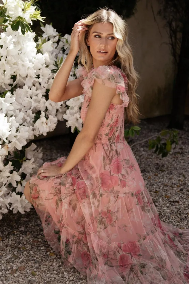 Clementine Tulle Midi Dress Pink Rose Floral Women Baltic Born Bump Friendly Clementine Tulle Midi Dress Pink Rose Floral Women Baltic Born Bump Friendly