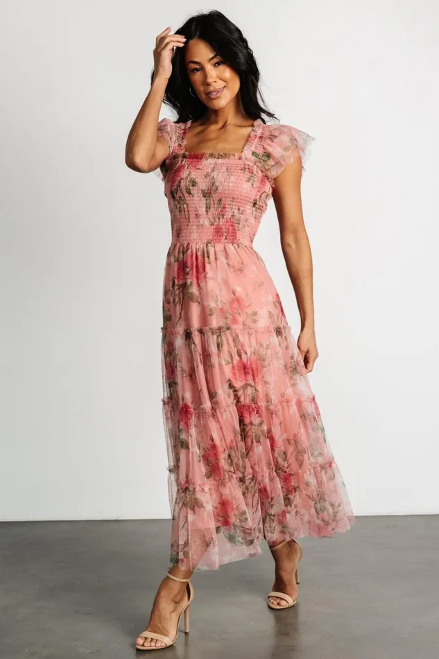 Clementine Tulle Midi Dress Pink Rose Floral Women Baltic Born Bump Friendly Clementine Tulle Midi Dress Pink Rose Floral Women Baltic Born Bump Friendly