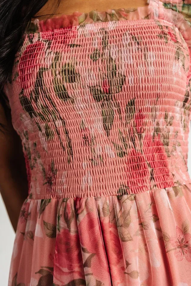 Clementine Tulle Midi Dress Pink Rose Floral Women Baltic Born Bump Friendly Clementine Tulle Midi Dress Pink Rose Floral Women Baltic Born Bump Friendly