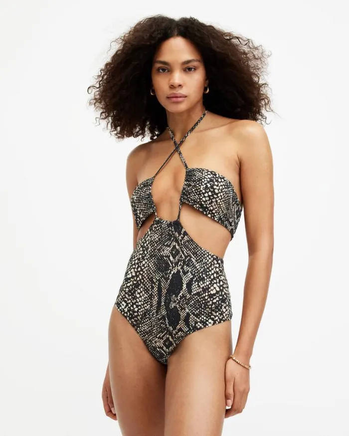 Cody Adjustable Snake Print Swimsuit Waimea Black Women AllSaints Swimwear and Beachwear