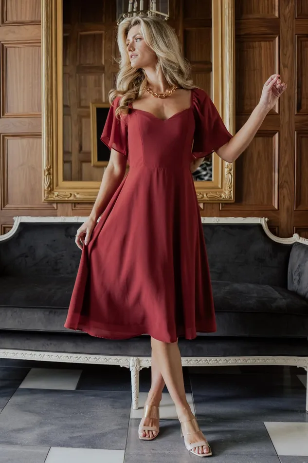 Colette Sweetheart Midi Dress Terracotta Women Baltic Born Midi Dresses