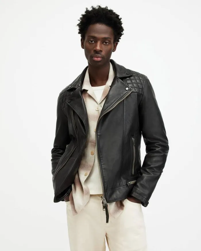 Conroy Crinkled Leather Biker Jacket Ink Navy Men AllSaints Jackets and Coats